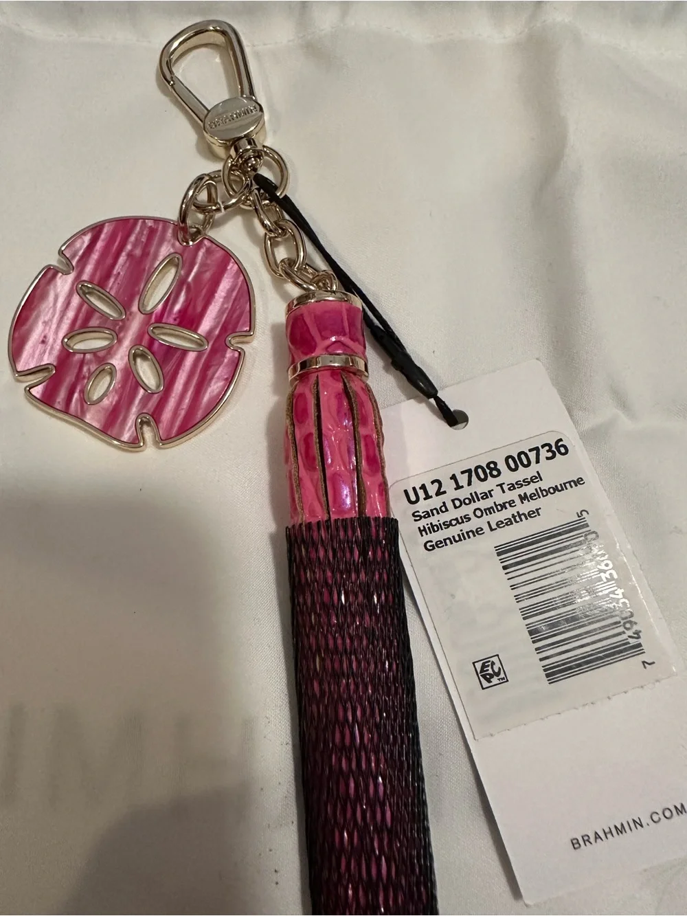 Brahmin Hibiscus Ombre Sand Dollar Tassel Keychain - Pink